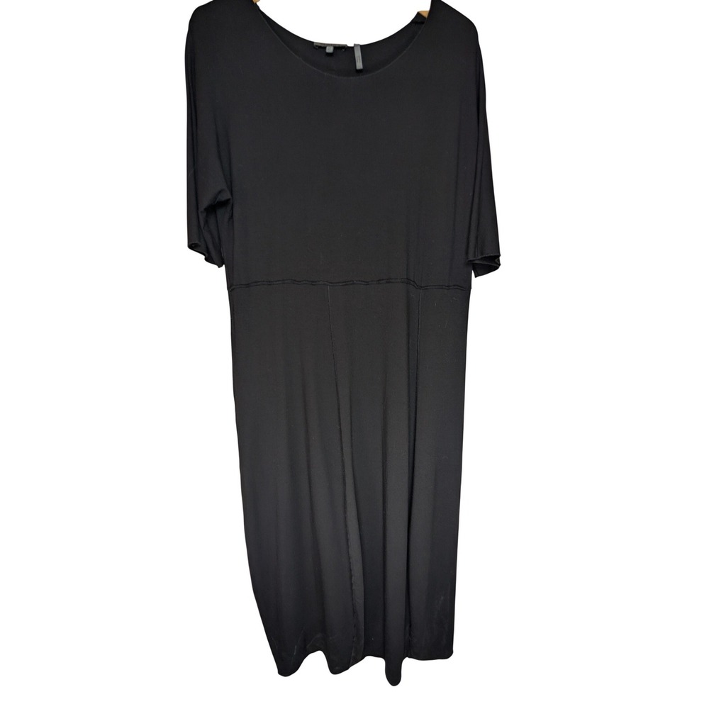 OSKA‎ Black Lagenlook Draped Midi Dress Sz 2 Viscose Stretch Minimalist Modern